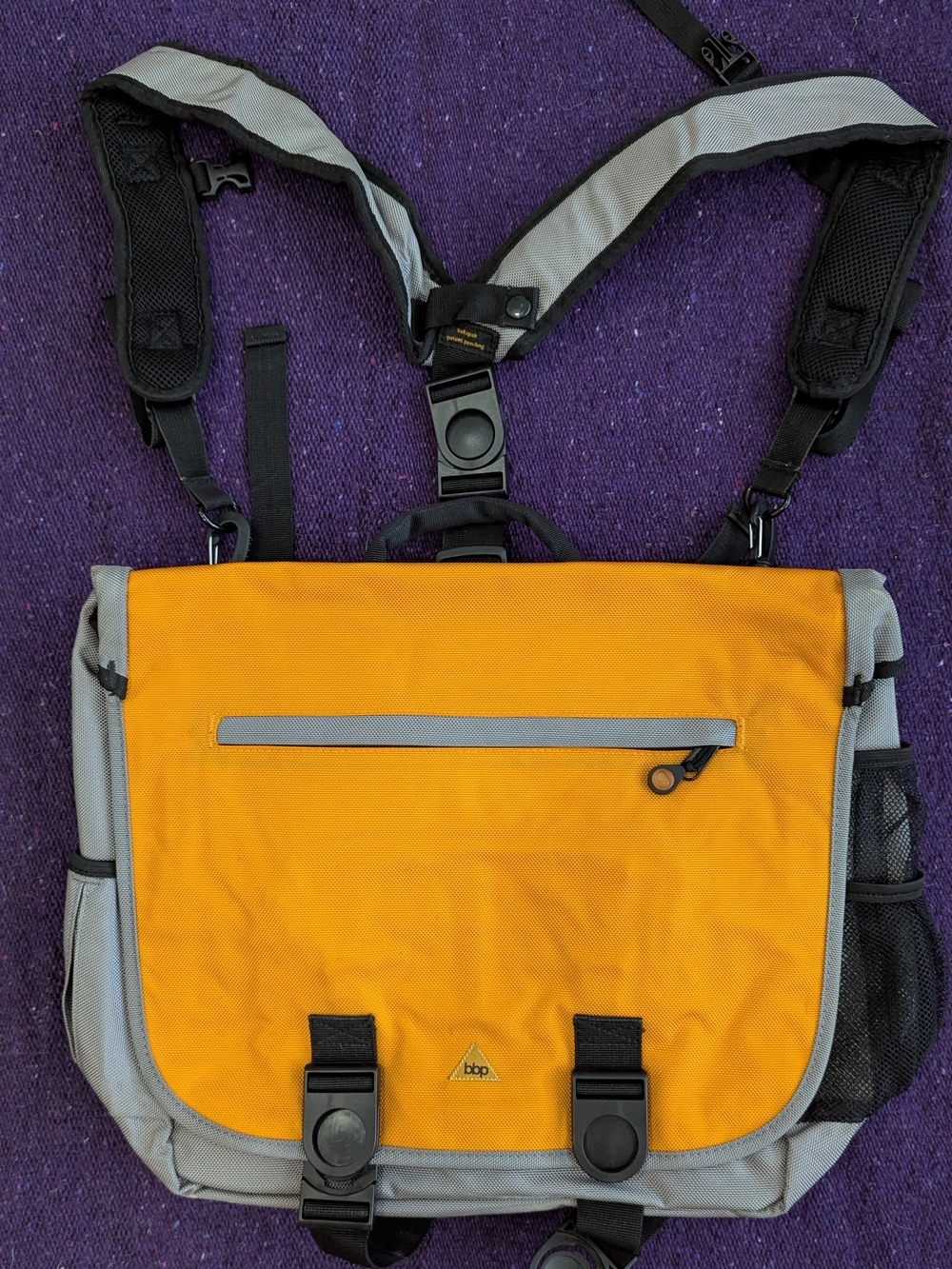 BBP (Bum Back Pack) Yellow and Gray Messenger Bag with Rear ComputerPocket